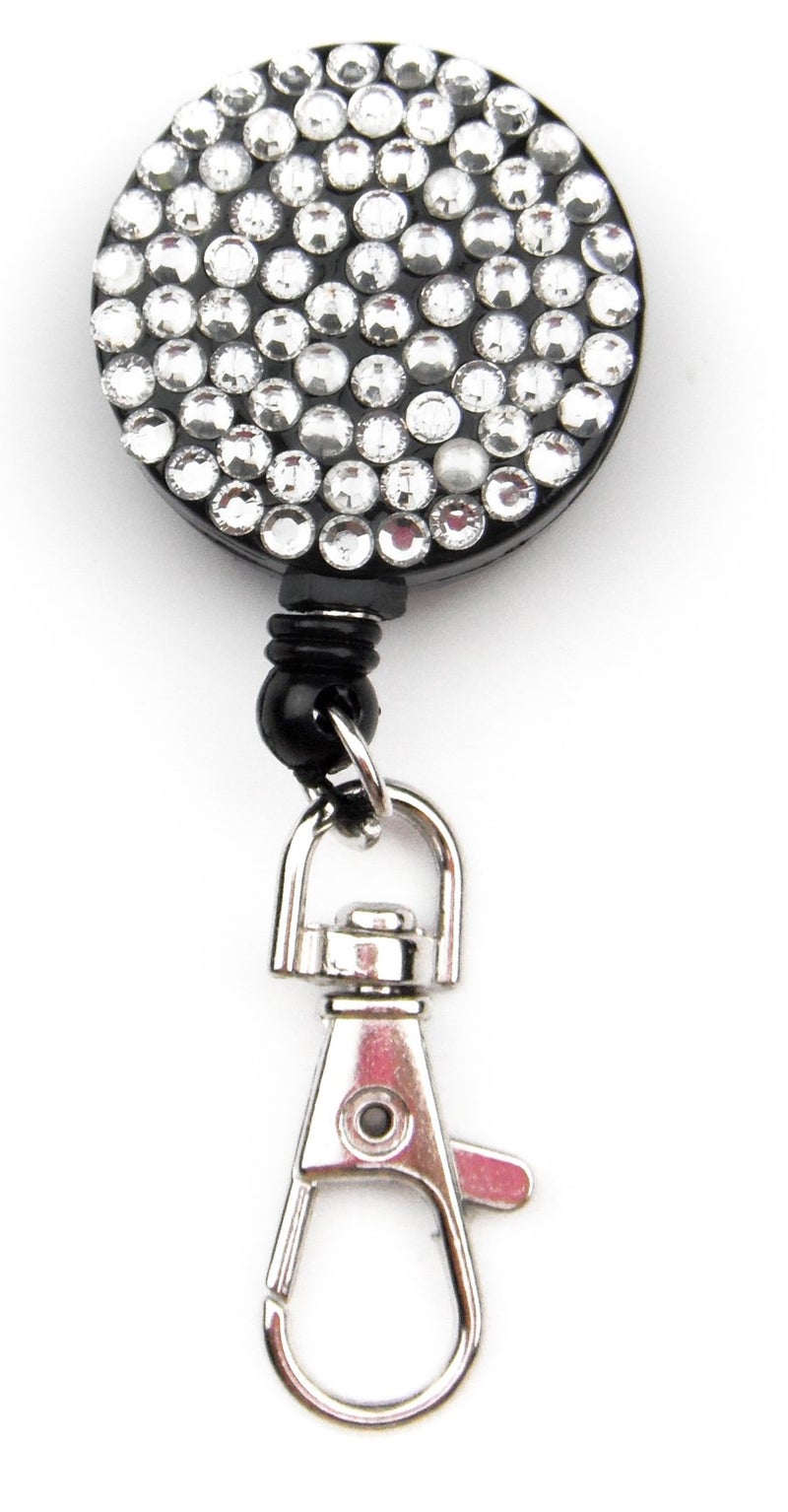 All In One Rhinestone Lanyard Bling Crystal Badge Reel + Card Holder for Business Id Card (White) - Image 2